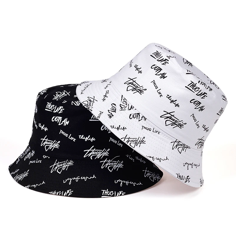 Double Side Kawaii Cotton Thug Life Printing Bucket Hats Women Panama Hat Men Sunbonnet Fedoras Outdoor Fisherman Hat Beach Caps