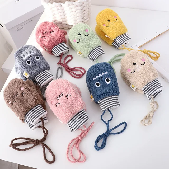 1-3 Years Old New Cute Baby Gloves Winter Knit Wool Newborn Mittens Velvet Thick Children Kids Keep Finger Warm For Toddler