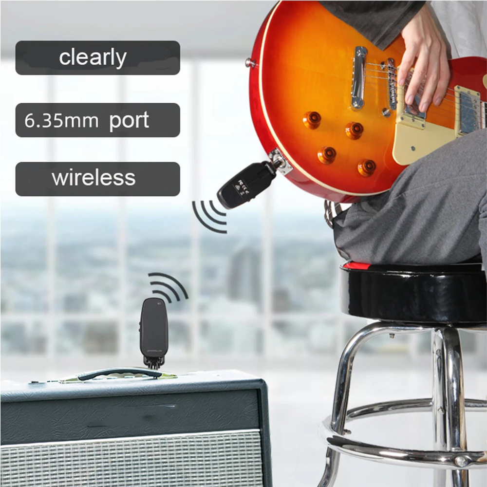 2.4G غيتار لاسلكي/باس جهاز ريسيفر استقبال وإرسال نظام قابلة للشحن 6 قنوات جهاز إرسال سمعي للجيتار الكهربائي باس