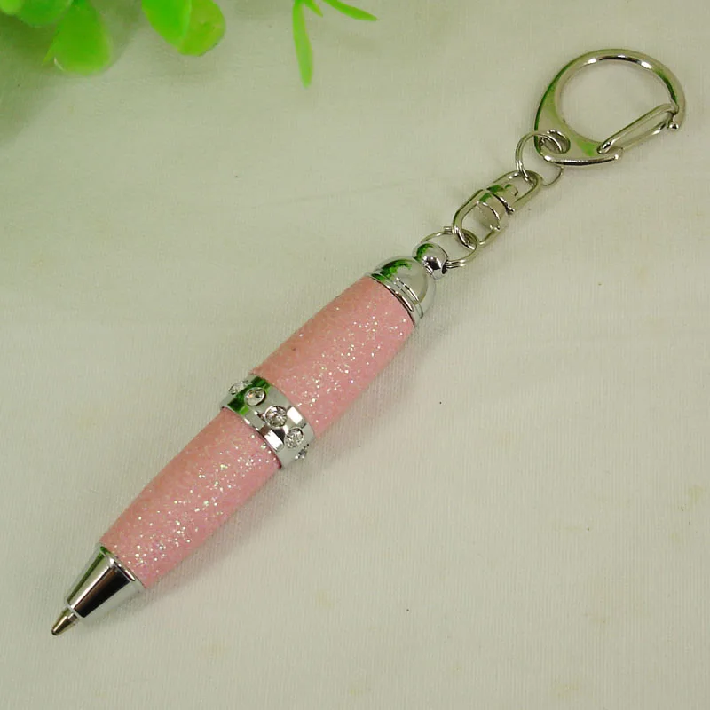 2pcs Mini Bling Glitter Ball Pen Multi-color PU Leather Ball Point Pen Middle Ring with Crystal Pocket Short Key Ring Pens