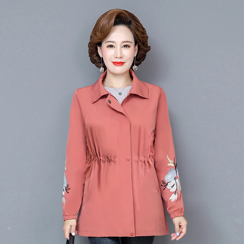 

Middle-aged and Elderly Women's Coat 2022 New Spring embroidery Zipper Jacket Autumn Coats Outerwear Mother Dress