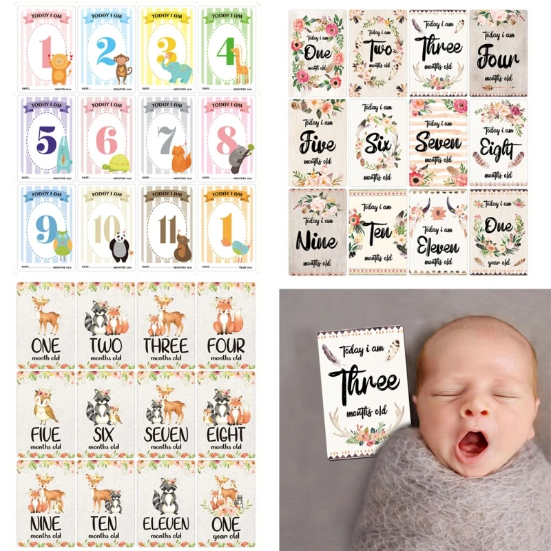 12pçs adesivos do mês, adesivos para o bebê, cartão comemorativo, adesivo para recém-nascido, acessórios adereços para fotos