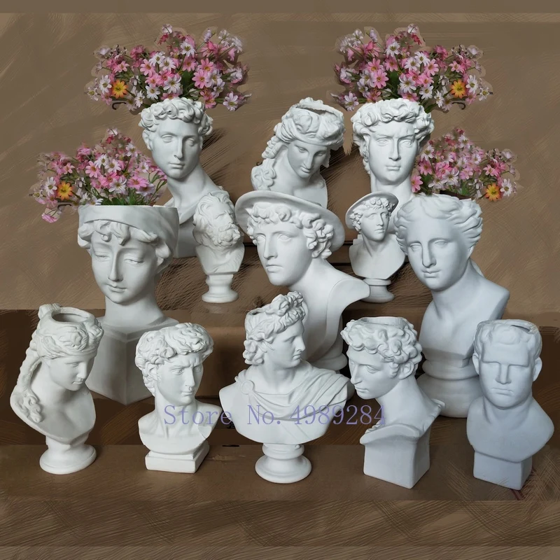 Creative Resin Imitation plaster vase David Sculpture head vase Flower arrangement accessories Apollo Venus Home Decorations