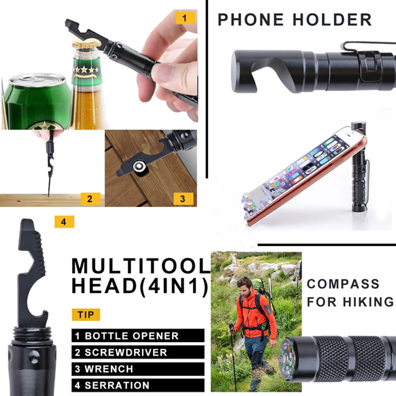 Multifunctionele Tactische Pen Mobiele Telefoon Houder Survival Zelfverdediging Pen Touch Screen Met Schroef Kompas Outdoor Tool Wapen