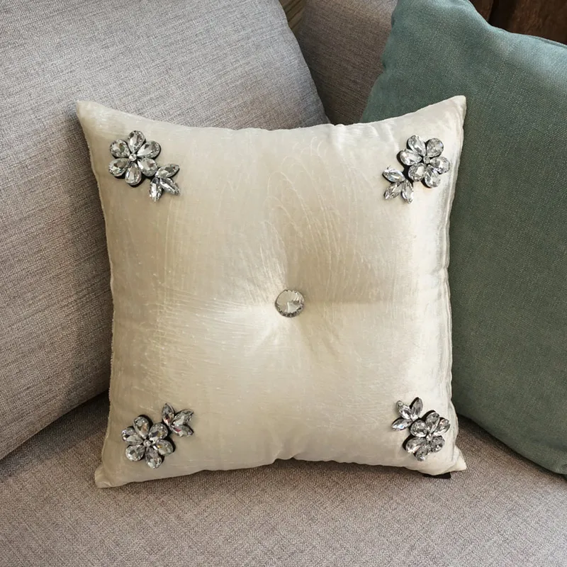 Fur Diamond Cushion Pillow with Filling, Velvet Matching, Hand Sewing, Sofa, Bed Room, Wedding ornament, Wholesale, #1134