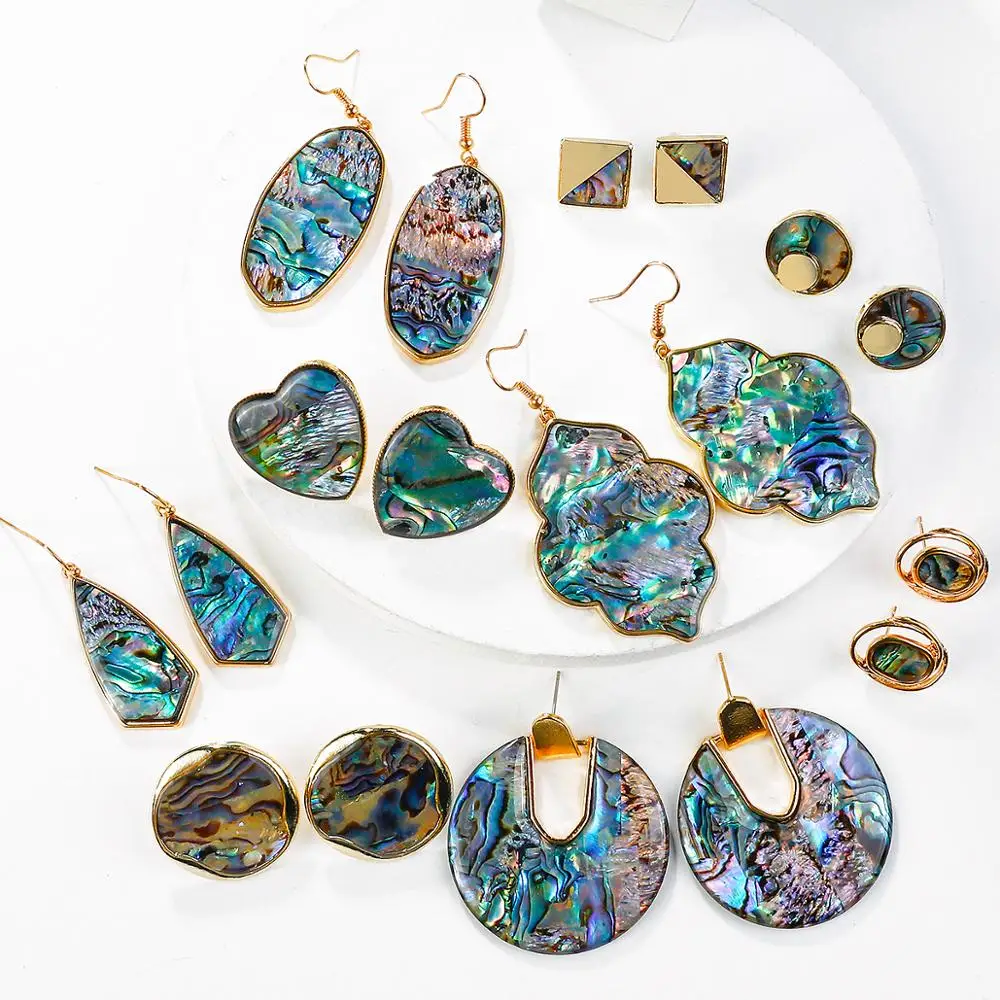 AENSOA Trendy Irregular Abalone Shell Drop Earrings For Women Girls Unique Geometric Statement Dangle Earrings Statement Jewelry