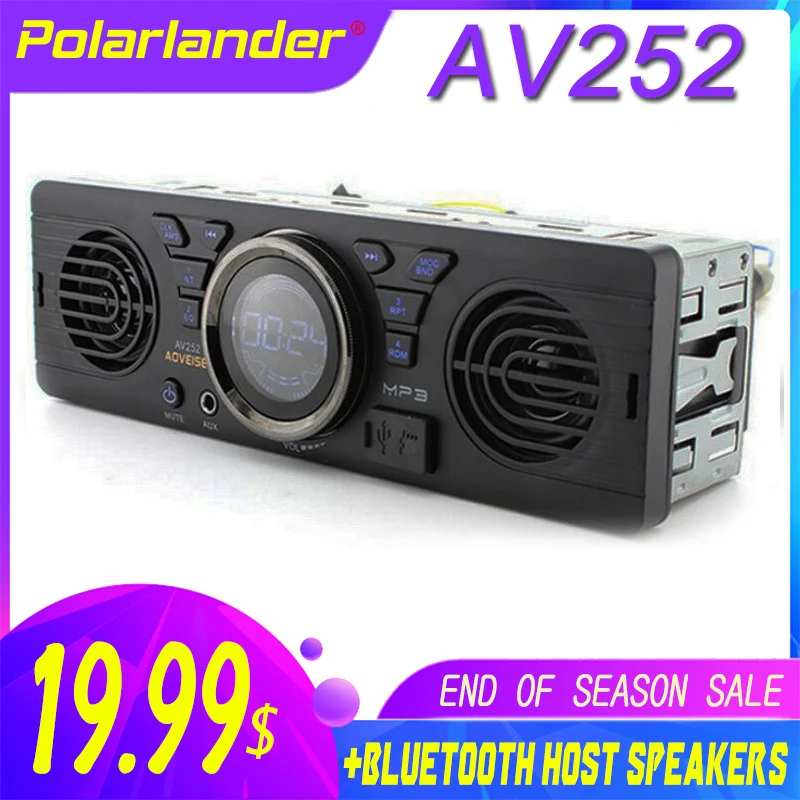 Car Radio MP3 Audio Player AV252 1 Din Bluetooth Hands-free Stereo FM Builtin 2 Speakers Supports USB SD AUX Playback