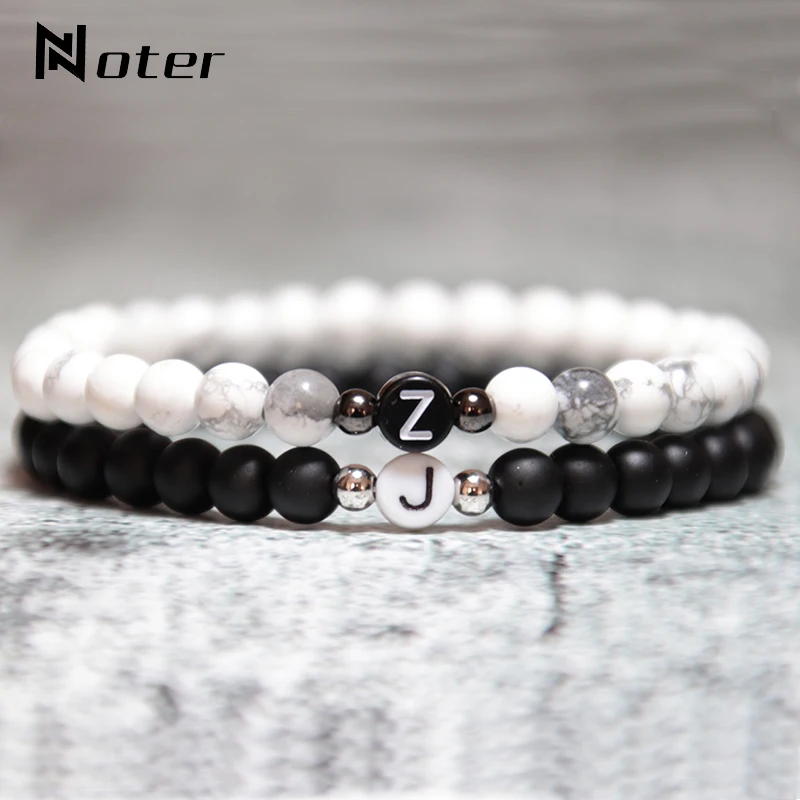 Romantic First Name Bracelet For Lovers 6mm Natural Stone Braslet DIY Couple Braclet Letter Brazalete Gift For Boyfriend Joias