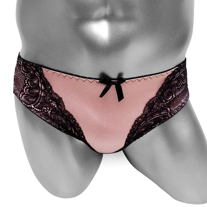 Feminal Sissy Panies Lace See Through Back Mesh Feminal Mens Briefs Underwear Sexy Lingerie for Gay Shiny Bikini Panties