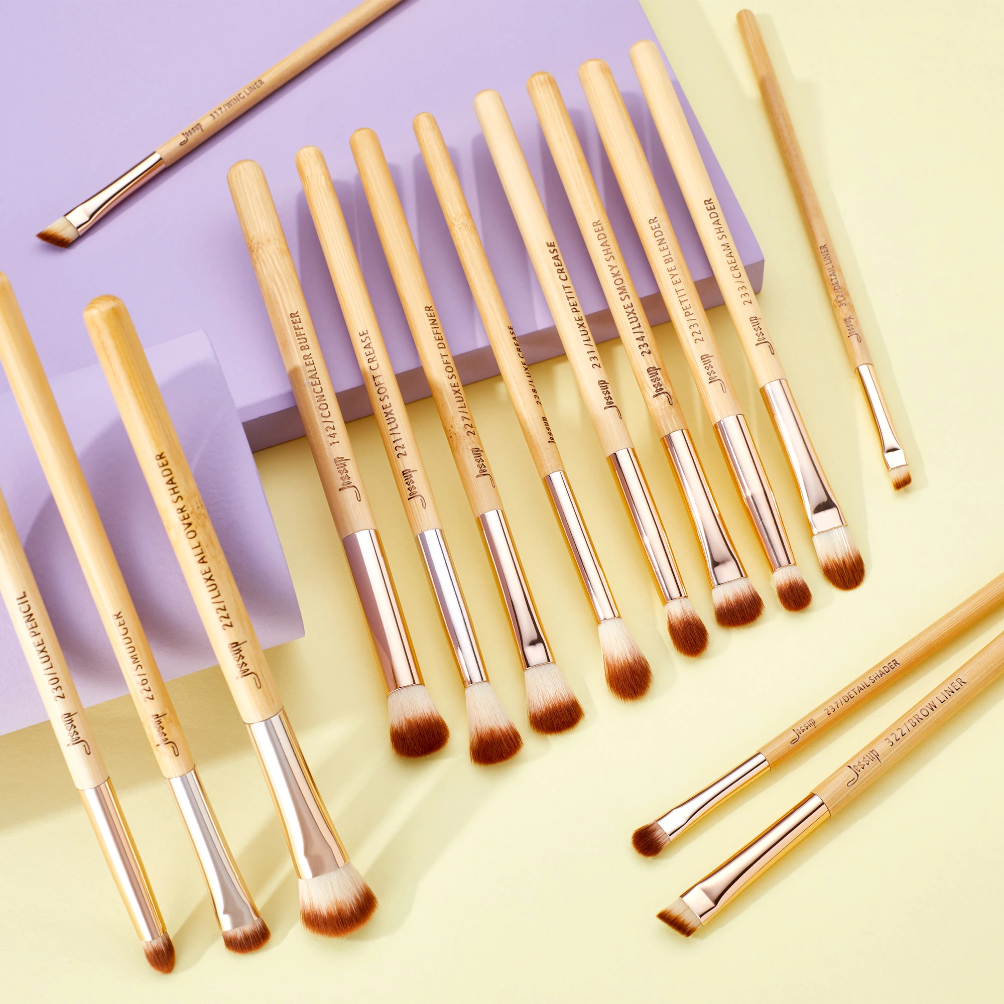 Jessup Bamboo Eye Brushes set, 15pcs Eyeshadow Details Eyeliner Eyebrow Precise shading Blending