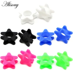 Alisouy 2pcs Star Hollow Black Silicone Flexible Double Flared Flesh Ear Tunnel Plugs Gauge Expander Stretchers Piercing Jewelry