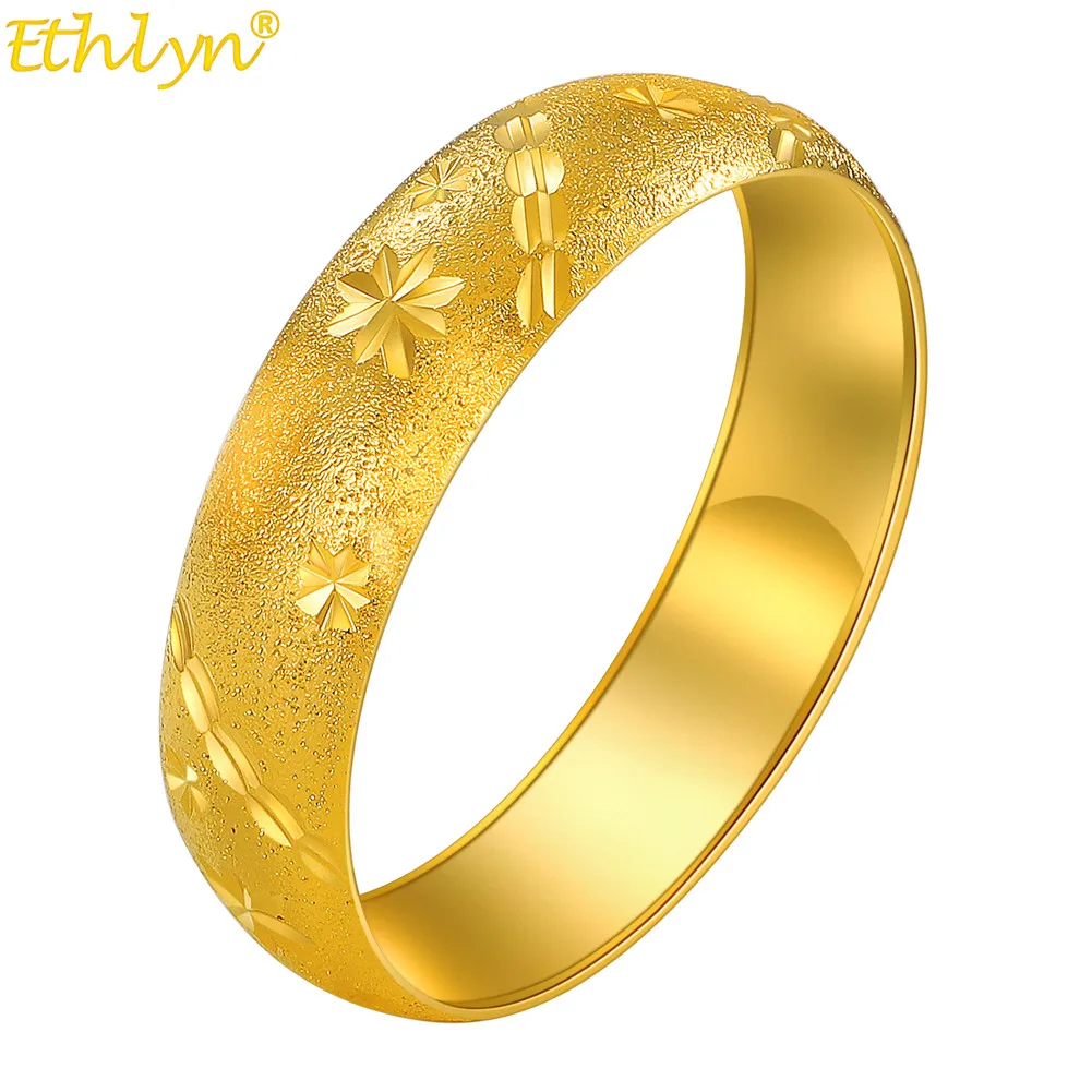 Ethlyn African Big Wide Chunky Gold Color Carved Women Girls Wedding Bangles Bracelets Fix Size 68mm   MY4