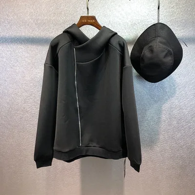 

Autumn original dark wind personality Zipper splice hoodie male fashion brand loose pure color space cotton coat man