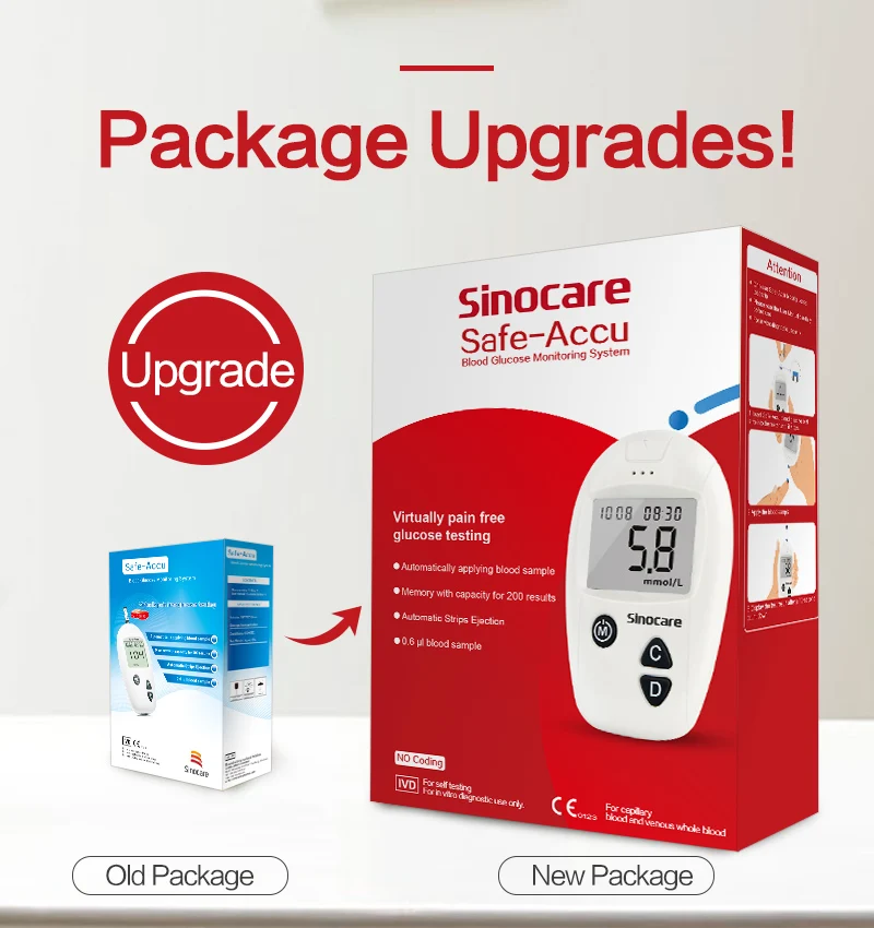 Sinocare Safe-Accu Blutzuckermessgerät Glucometer Kit Diabetes Tester 50/100 Teststreifen Lanzetten Medizinisches Blutzuckermessgerät – Detail 3