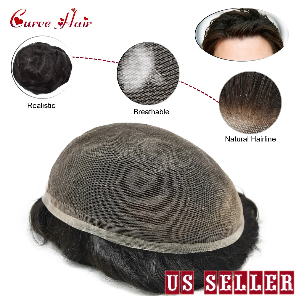 Undetectable French Lace Hair Replacement System 120% Density Full Lace Mens Toupee All Lace Men Prothesis Hair Systems