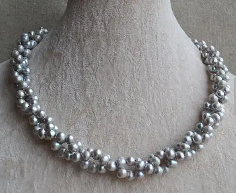 

New Arrival Favorite Pearl Necklace 6mm Gray Round Twist Real Freshwater Pearl Handmade Fashion Jewelry Nice Women Gift