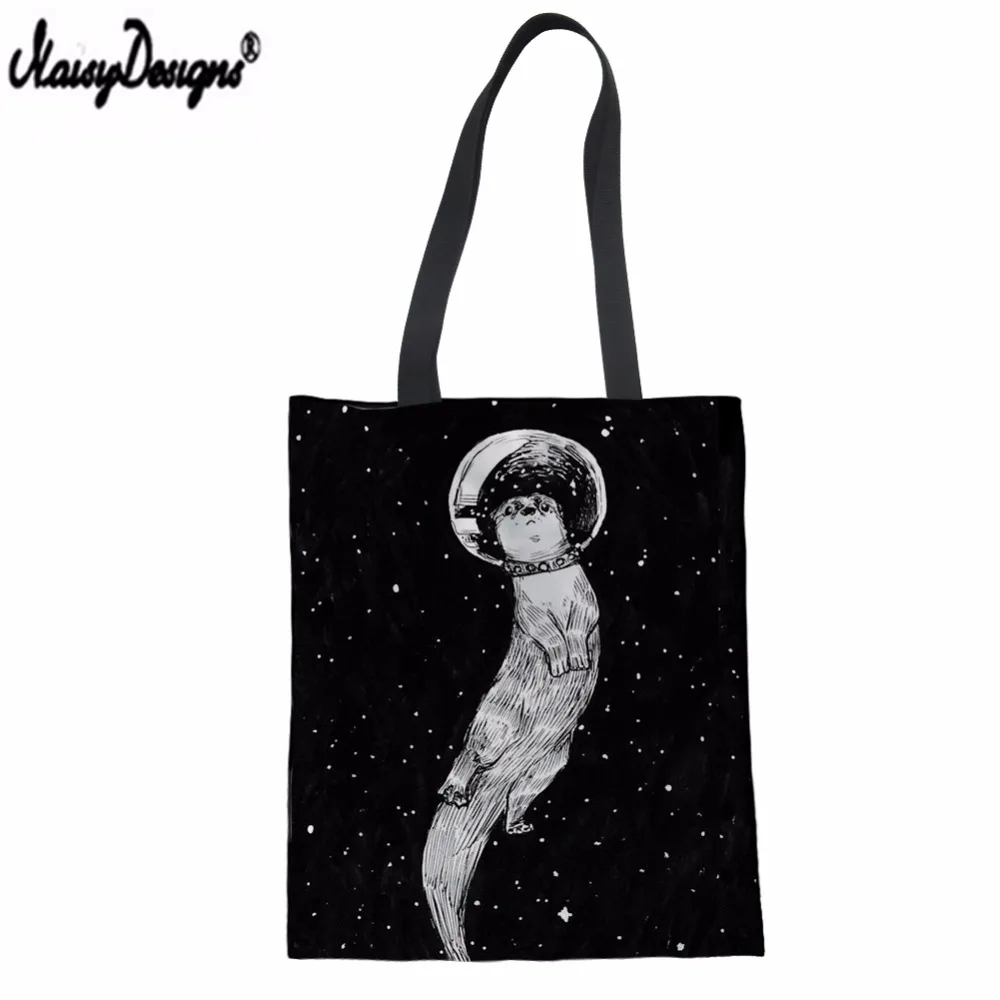 NOISYDESIGNS Ladies Canvas Shopper Tote Bags Drifting in Otter Space Print Female Shopping Bag Customized Summer Beach Bag