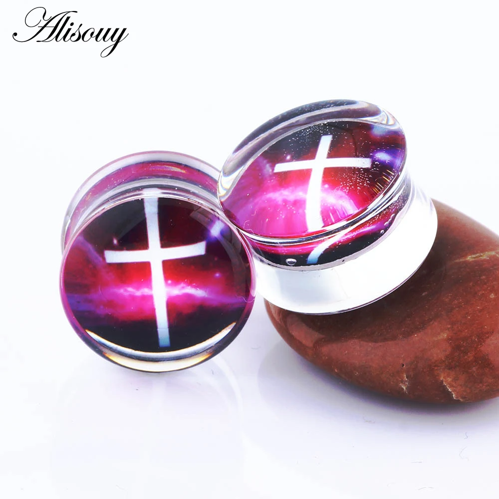 Alisouy 2pc Ear Gauges Tunnels Acrylic Transparent Purple Animal Flower Fashion Ear Plug Tunnel Expander Piercing Body Stretcher