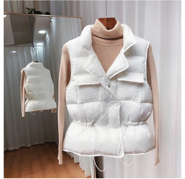 Light Down Vest Coat Women Bodywarmer Vest Windproof Lightweight Waistcoat Female White Gilets Windbreaker Down Coat Jacket