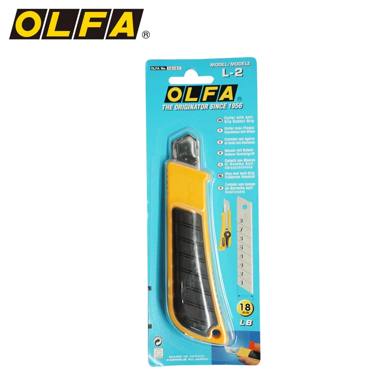 Made in Japan OLFA L-2 heavy duty rubber insert utility knife rubber grip 18mm non-slip