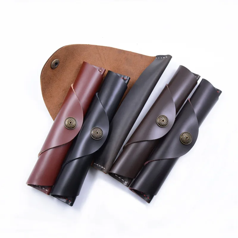 Genuine Leather School Pencil Case Roll Small Real Leather Pencilcase for Fountain Pen Bag Snap Button Cartridge Box Stationery