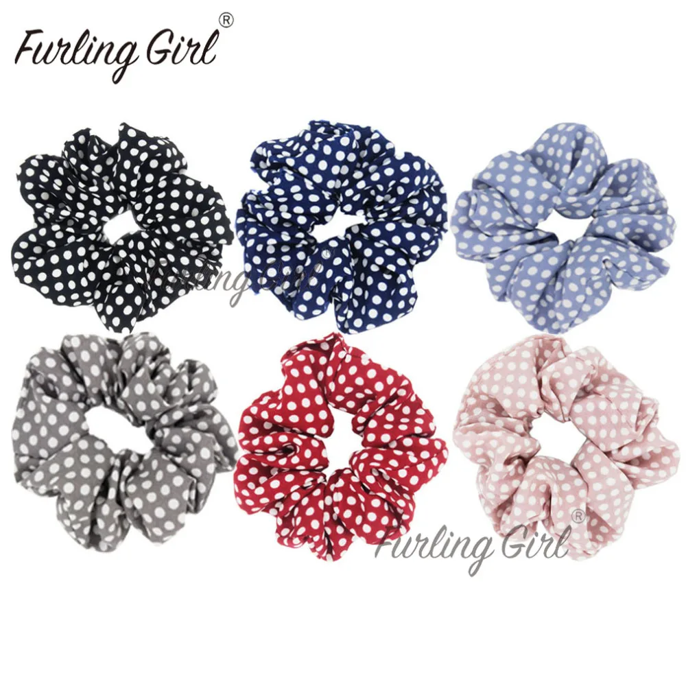 Furling Girl 1PC Polka Dots Design Chiffon Fabric Hair Scrunchy  Ponytail Holder Hair ties Gum Hair Bands