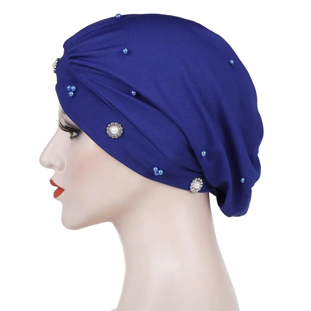 New Women Muslim Beads Cancer Cap Hat Bonnet Turban Headscarf Wrap Cap Hair Loss Elastic Skullies Beanies Arab Cover Fashion