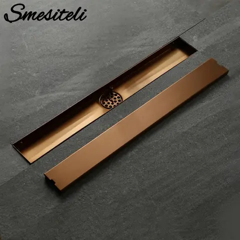 Smesiteli-스테인레스 스틸 욕실 배수구, 로즈 골드 800/900/1000mm 직사각형 선형 타일 삽입 냄새 방지 바닥 배수구 욕실