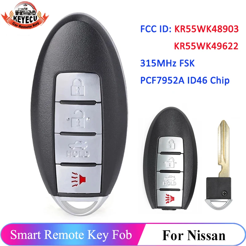 KEYECU 4 Buttons KR55WK48903 For Nissan Altima Maxima Murano 2007 2008 2009 2010 2011 2012 KR55WK49622 Smart 315MHz Remote Key