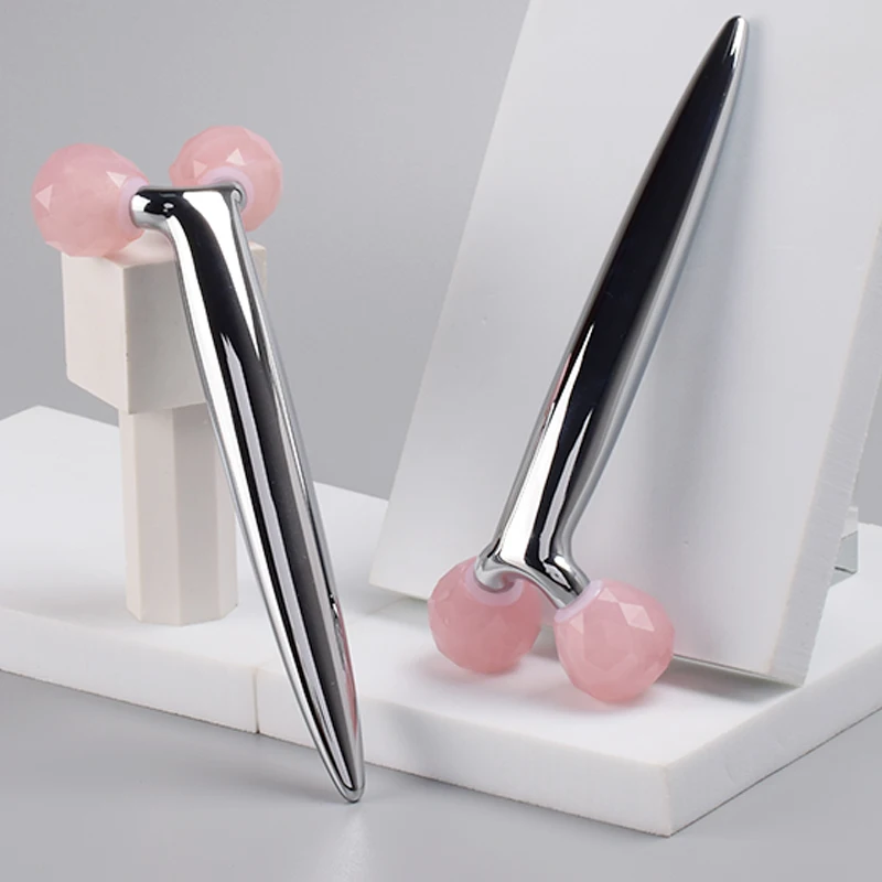 

3D multi-flour Rose Quartz Face Roller Stainless Steel Handle Massager Face lift And Firming Skin Healing Massage Body Back& Arm