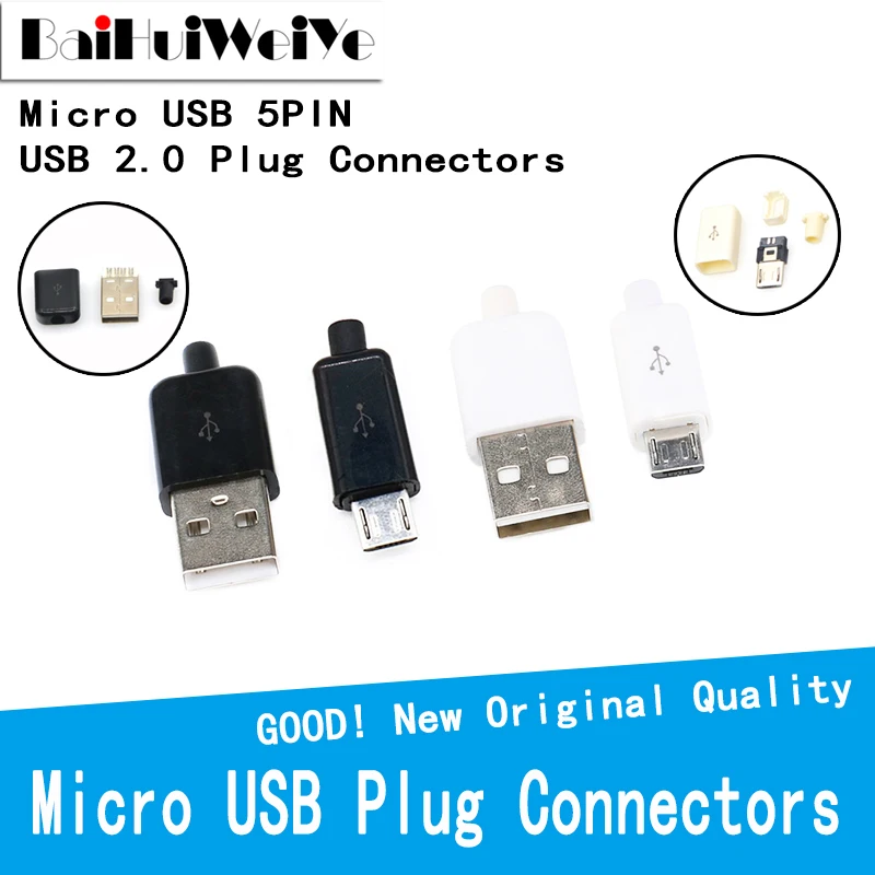 10PCS DIY Micro USB 5PIN / USB 2.0 4PIN Plug Type Male Assembly Adapter Socket Solder Type Plastic Data Charger Connection