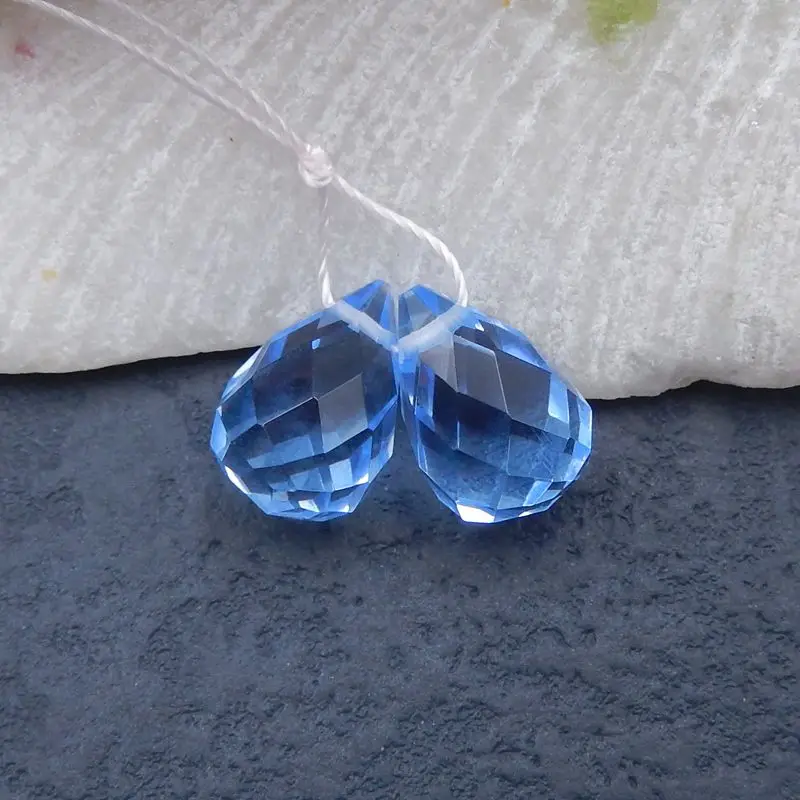 Natural Stone Blue Quartz Fashion Earring Bead For Women Accessories 14x10mm 3.3g