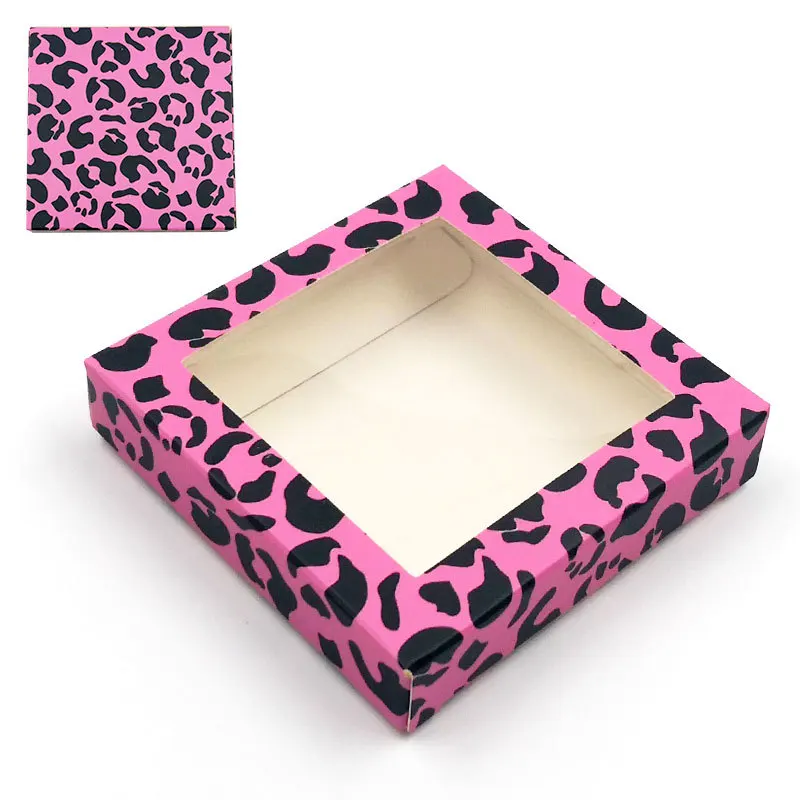 100pcs Wholesale Paper Eyelash Packaging Box Lashes Boxes Packaging Leopard Design for 10mm- 25mm Mink Eyelashes Square Case