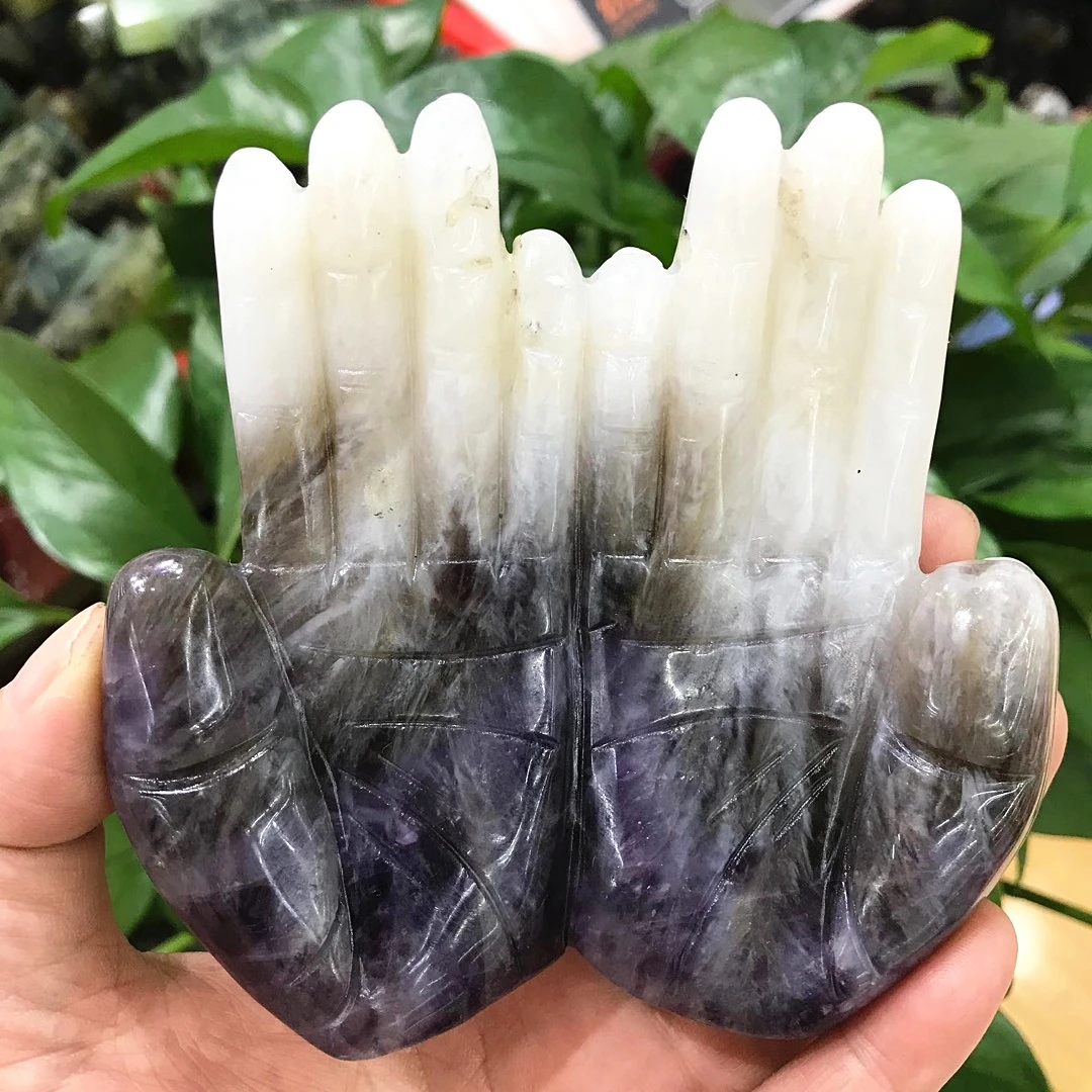 Natural Dream Amethyst Crystal Carved Hands Obsidian Mineral Palm Figurine Art Chakras Quartz Witchcraft Accessories Indie Stone