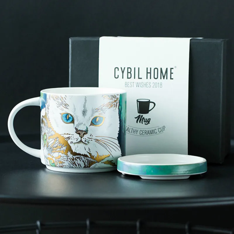 

Cat Porcelain Espresso Cups Eco Friendly Travel Mug Cute Ceramic Coffee Milk Mugs with Lid Caneca Espresso Cups Creative