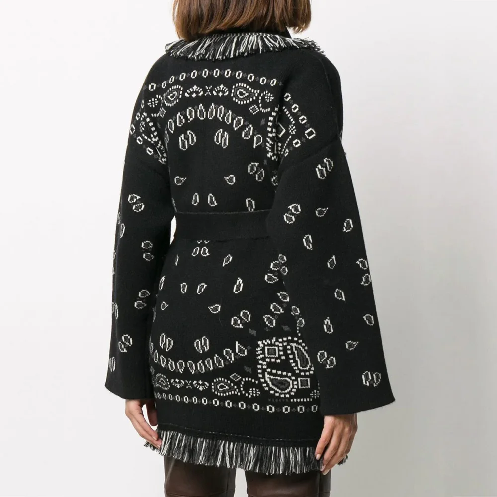 WQJGR High Quality Jacquard Cardigan Sweater Women Wool Cashmere Kniited Tassel Loose Full Sleeve Fashion Autumn Winter