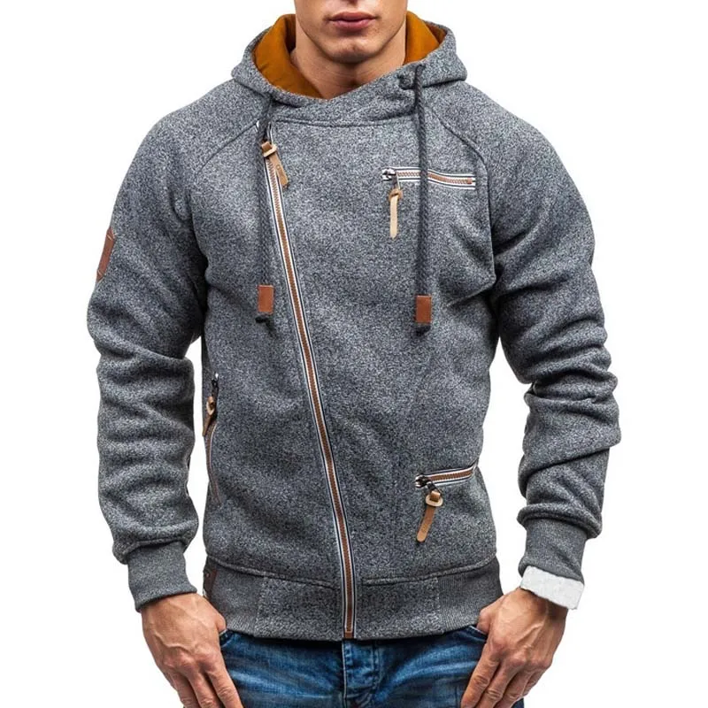 Sudadera con capucha de manga larga para hombre, suéter informal de color liso con cremallera, ropa de calle ajustada, novedad de primavera, 2023