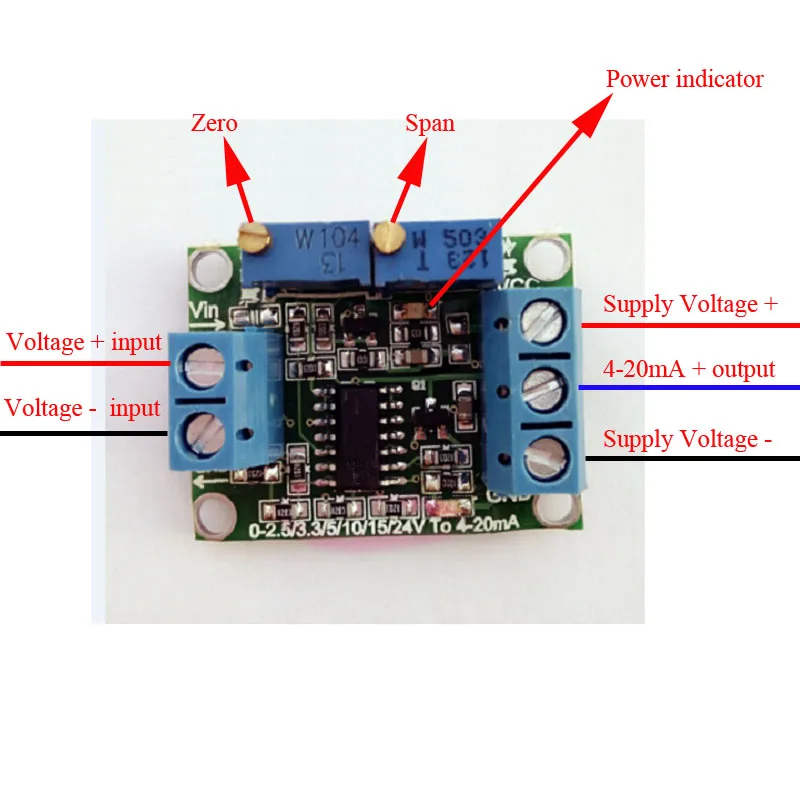0-2.5V 0-3.3V 0-5V 0-10V 0-15V 0-24V DC voltage transmitter 4-20ma transducer