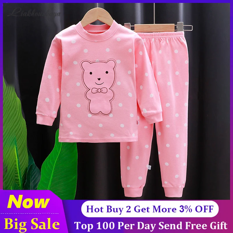 Kids Pajamas Sets For Girls Cotton Boys Sleepwear Suit Autumn Cartoon Cute Girls Pajamas Long Sleeve Tops+Pants 2pcs Animal Pjs