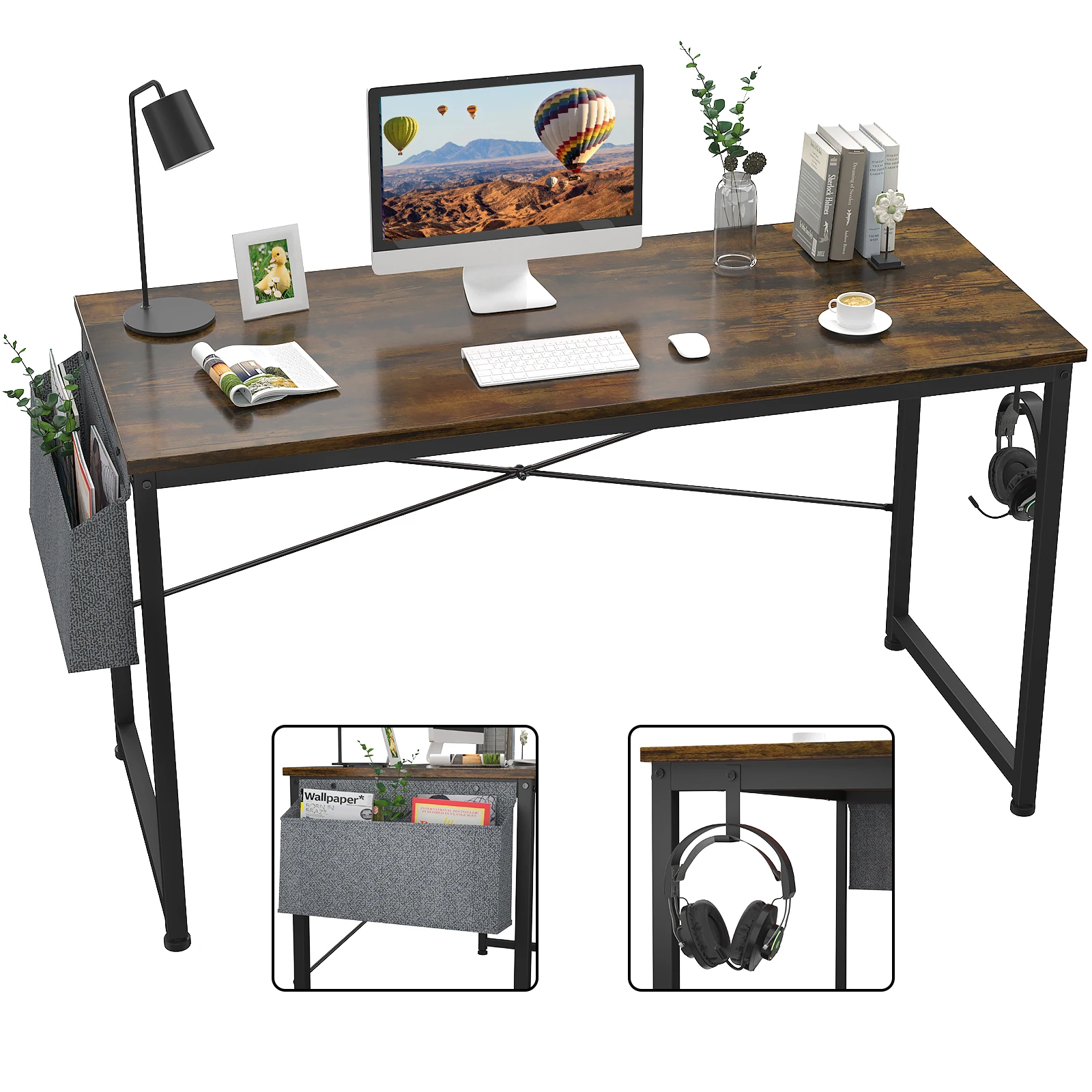 TWO COLORS Office Desk Computer Desk 47 inch Home Office Writing Study Desk, Modern Simple Style Laptop Table with Storage Bag,