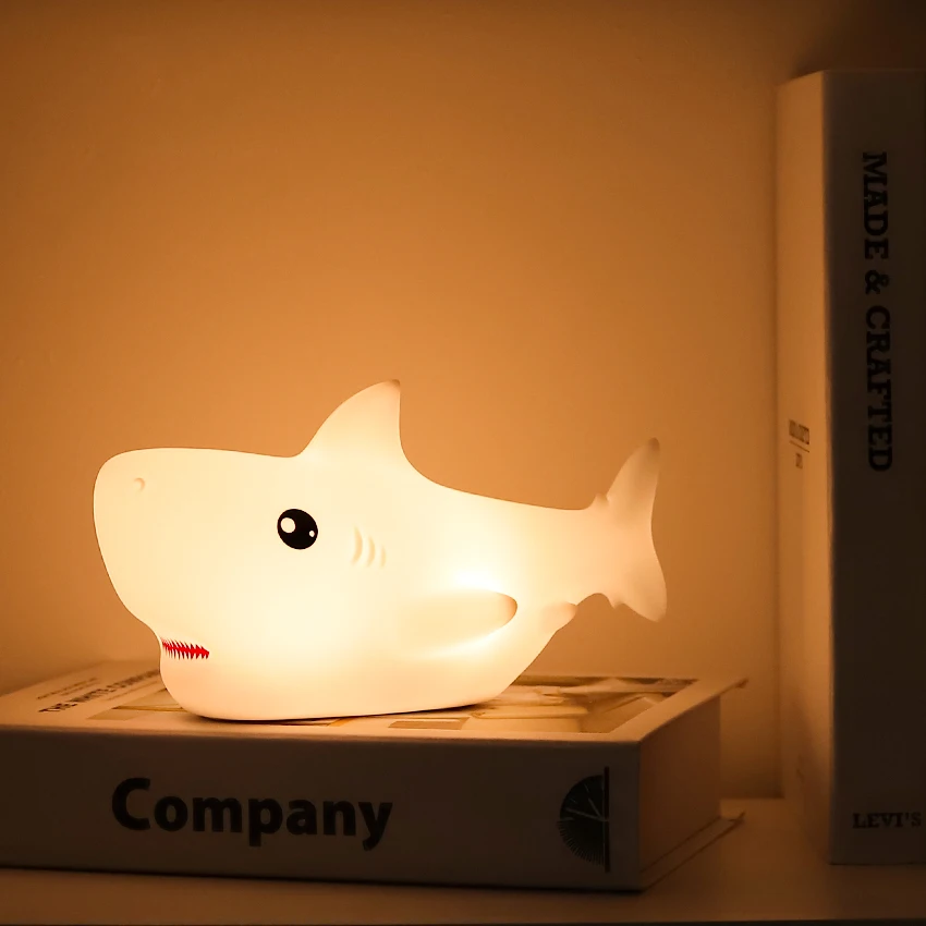 LED Children Night Light Shark Lamp 7 Color USB Rechargeable Silicone Bedroom Bedside Room Lamp for Kids Baby Girl Gift