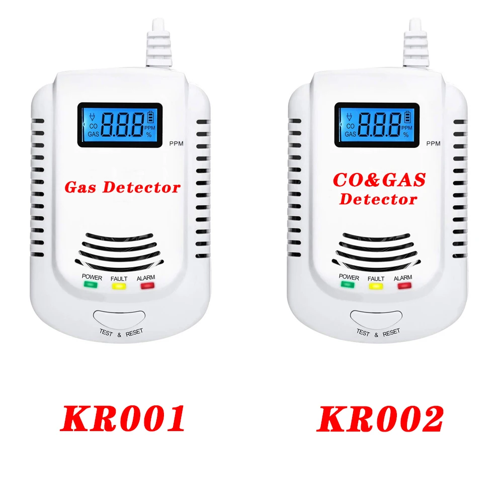 천연 가스 감지기 및 일산화탄소 CO 감지기, 가연성 가스 누출 감지기 모니터, Co, Lng, Lpg, 메탄, 2 in 1