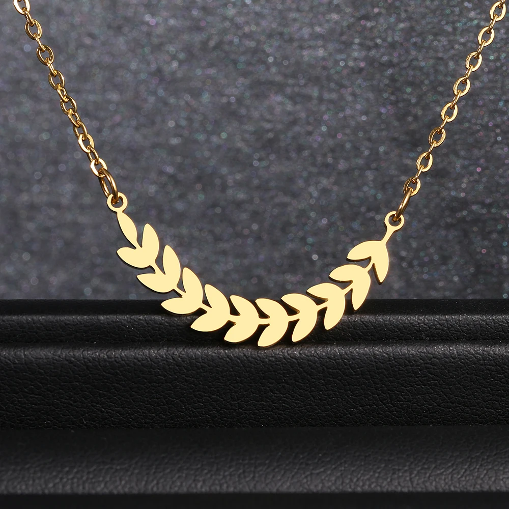 Stainless Steel Necklaces Delicate Long Leaves Pendant Charm Chain Fine Choker Aesthetic Fashion Necklace For Women Jewelry Gift