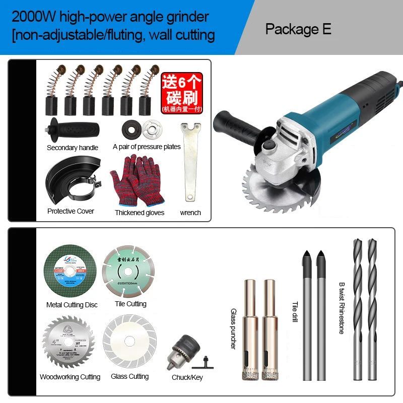 Speed regulation/Constant Speed Angle Grinder for Grinding Cutting Metal Electric 11000RPM For High Speed Material Removal 2000W