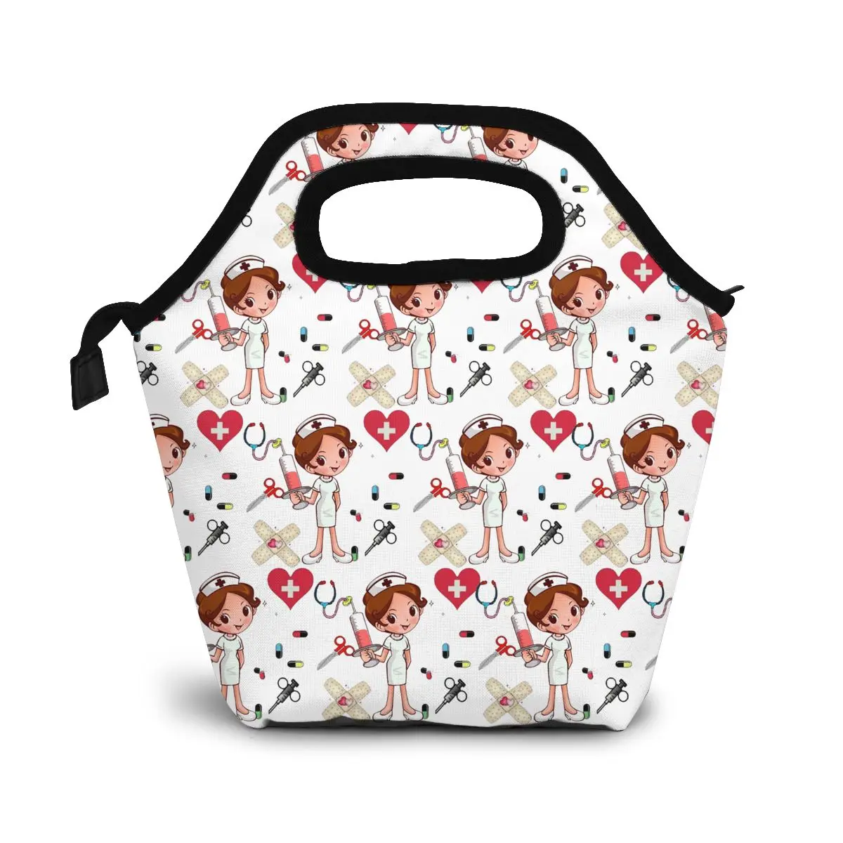 

Cartoon Nurse Pattern Fresh Cooler Bags Portable Thermal Lunch Bags for Women Convenient Lunch Box Tote Dinner Food Bento Pouch