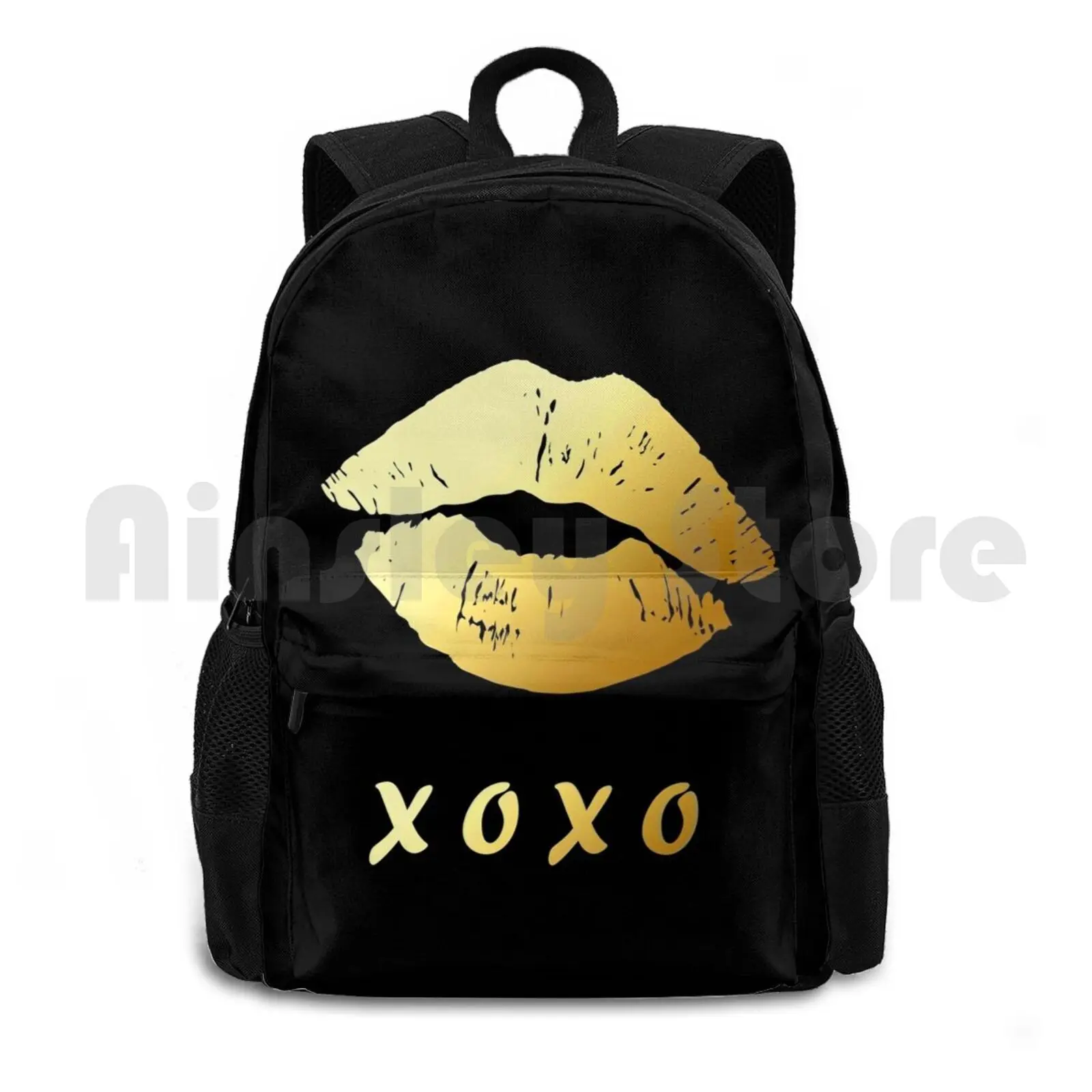 

Gold Lips Xoxo Hugs And Kisses ( Black ) Outdoor Hiking Backpack Riding Climbing Sports Bag Stylish Gold Lips Makeup Xoxo Hug