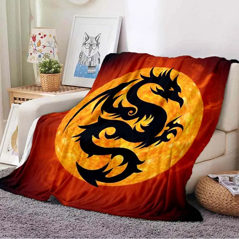 Chinese dragon or divine  Fluffy Blanket Flannel Warmth Soft Plush Sofa Throw Dragon eye square  blanket Tourist