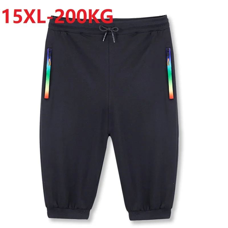 

summer men sweatpants sports pants zipper plus size 14XL10X 15XL Comfortable Breathable elasticity thin knee length pants 200KG