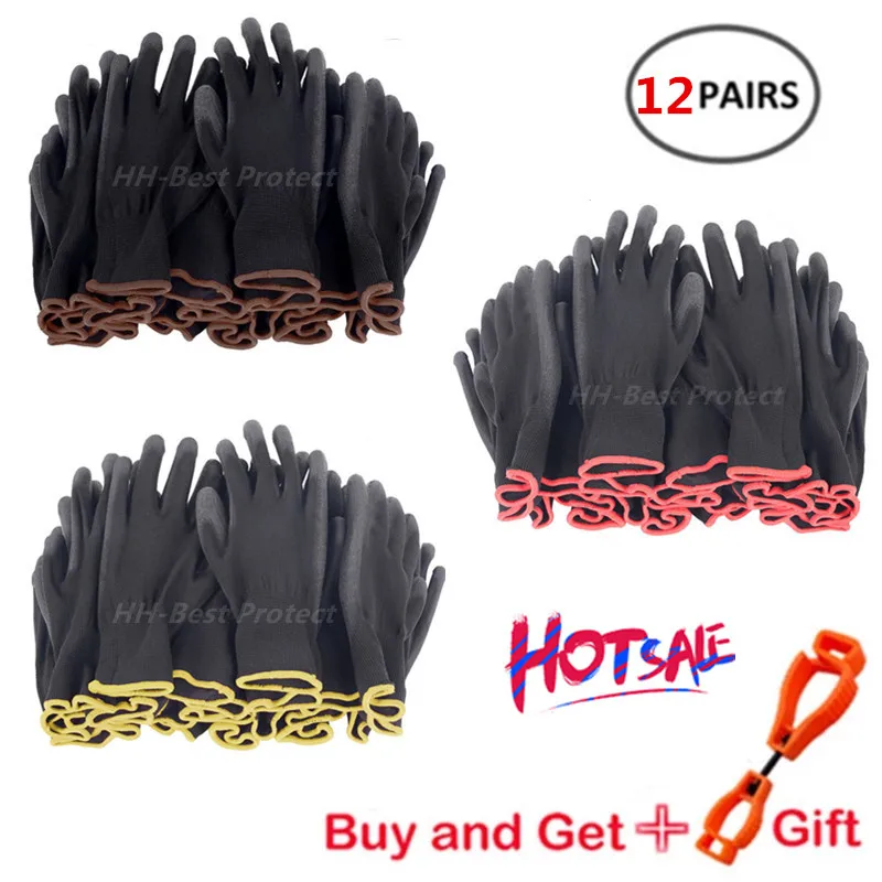 

Safety coated Nitrile work gloves coated PU palm gloves are suitable for construction and maintenance vehicles 6/12/24/36 pairs