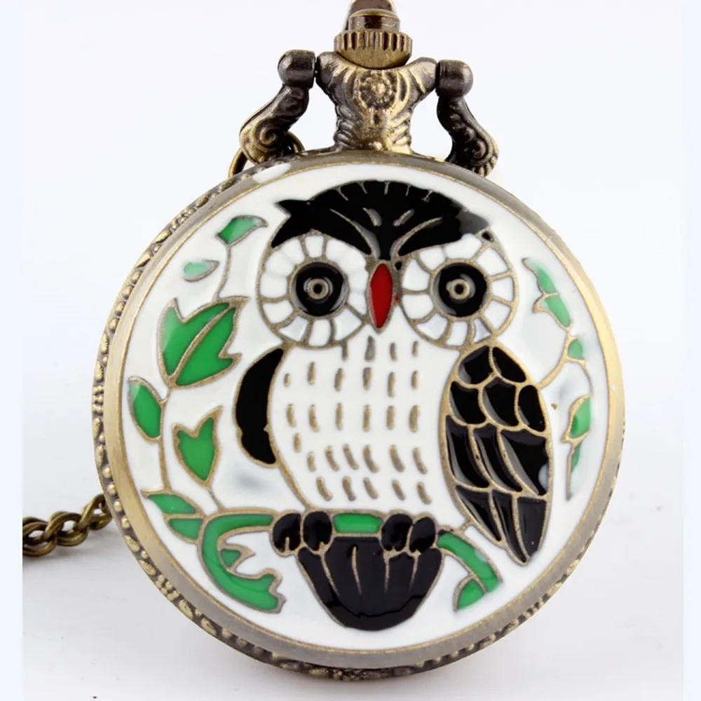 Antique Owl Bird Quartz Pocket Watch Men Women Kids Necklace Printing Cute Pendant Fob Chain Steampunk Pendant Clock Wholesale